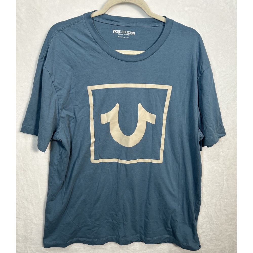 TRUE RELIGION Men's Y2K Box Logo Shirt Blue Stone Color‎ Size 3XL